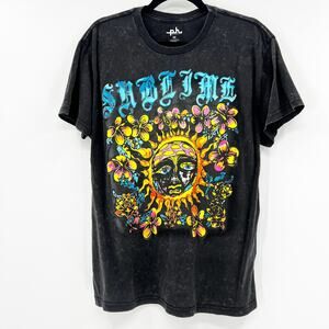 Sublime Endless Petals Women's Black Sun Face Short Sleeve Washed Band Tee M